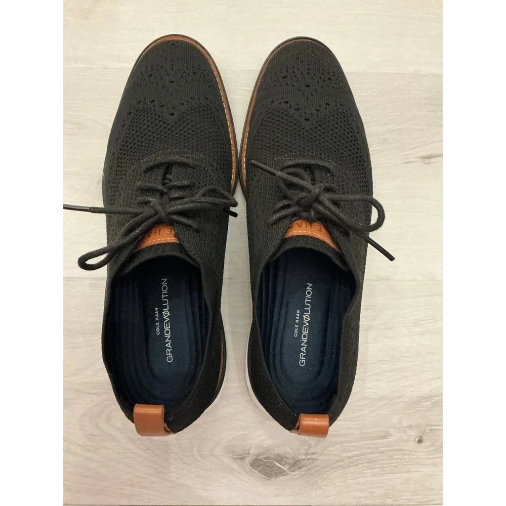 Cole Haan Men's Black Knit‎ Wingtip Grandevolution Oxford Dress Shoes sz 9.5 New